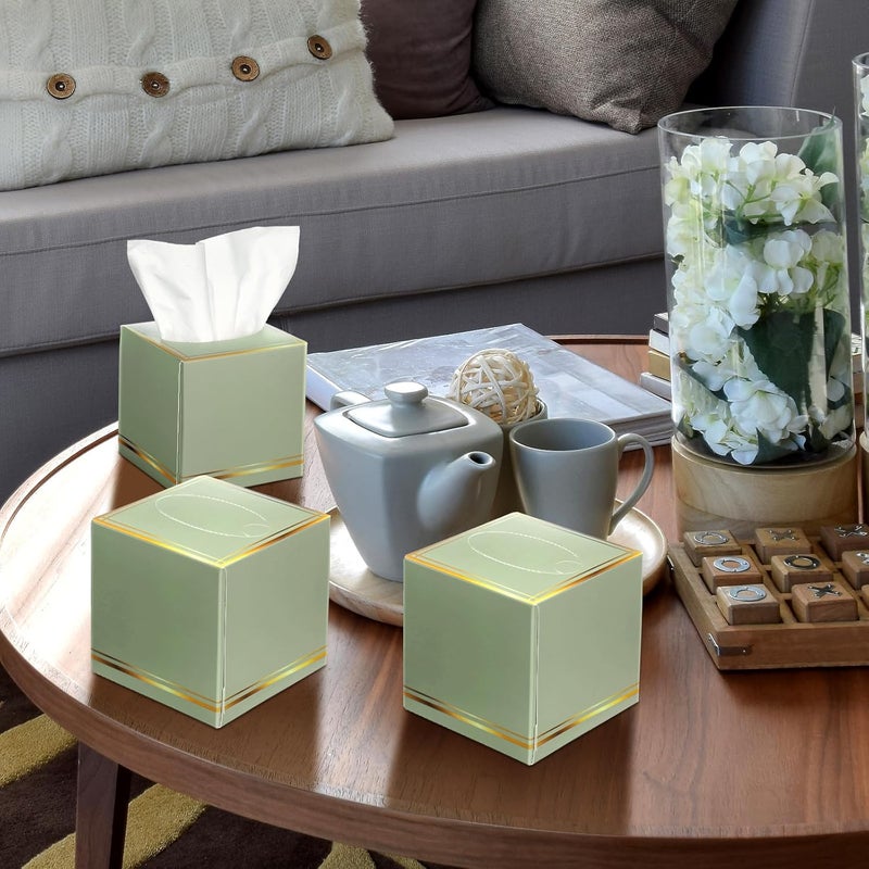 Fourluoo 12 Pack Facial Tissues Cube Boxes Face Tissue Box 600 Sheets 3 ply Square Tissues Soft Tissue Paper Bulk for Car Pocket Toilet Household Bedroom Family(Sage Green) - Image 2